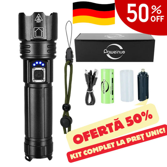 Set Lanternă Tactică cu Laser GERMANĂ + Cutie + Baterie Extra Gratuită – TitanLux™